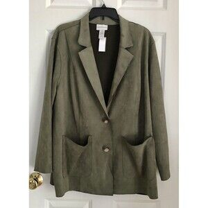 ALFRED DUNNER SIZE XL FAUX SUEDE CAR COAT 2 BUTTON FRONT 2 POCKETS COLLARED NECK